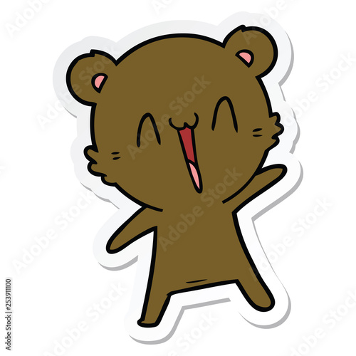 sticker of a happy bear cartoon