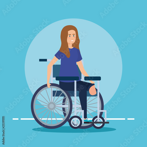 woman sitting in the wheelchair without leg