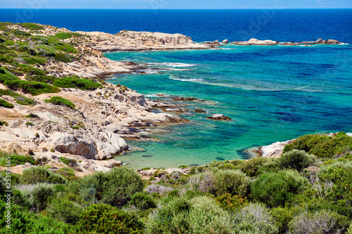 Beautiful beach and rocky coastline landscape in Greece