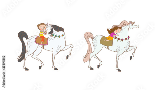 Horse with human child in cartoon style design.