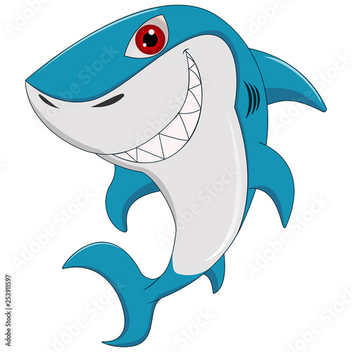 Cartoon funny shark isolated on white background