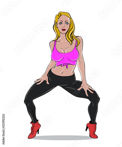 Twerk dance poster design with sexy girl in cartoon style. Vector illustration.