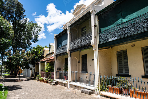 Traditional Victorian houses in pedestrian Forbes street in Woolloomooloo Sydney NSW Australia photo