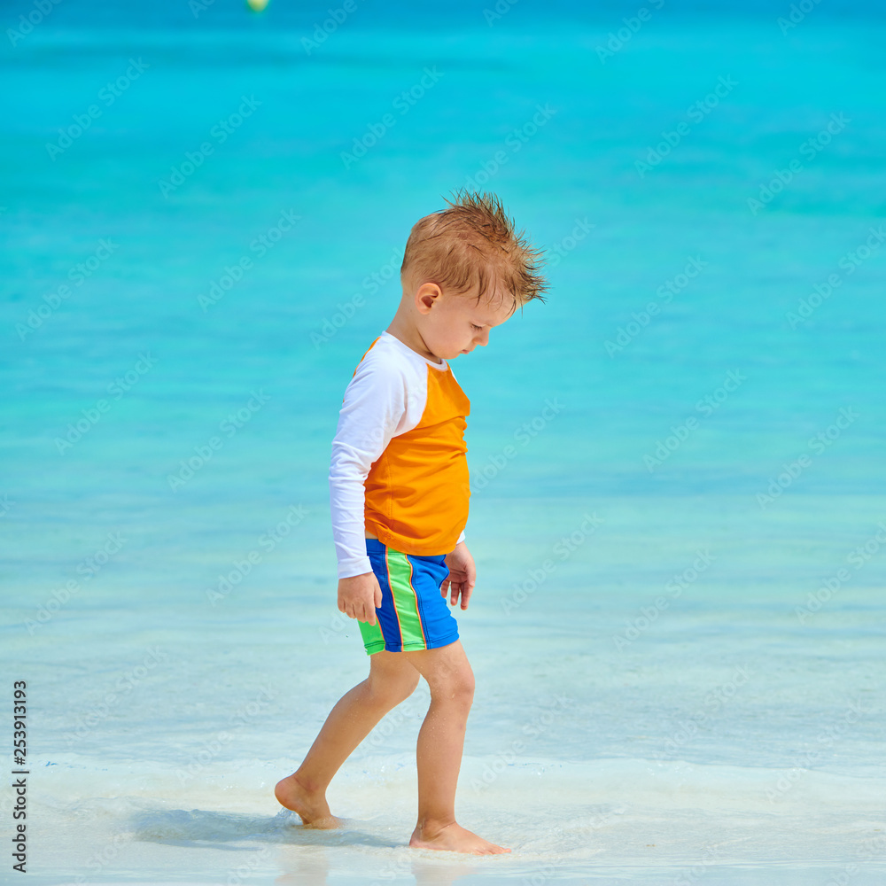 Three year old toddler boy on beach Three year old toddler boy on beach