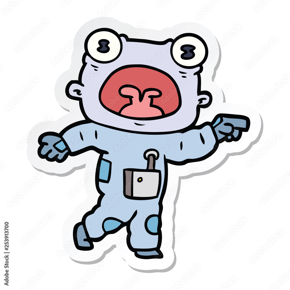 sticker of a cartoon weird alien communicating sticker of a cartoon weird alien communicating