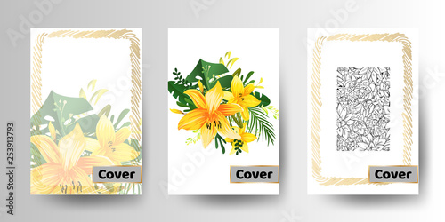 Flowers background. Brochure creative with foliage design. Modern brochure cover design.