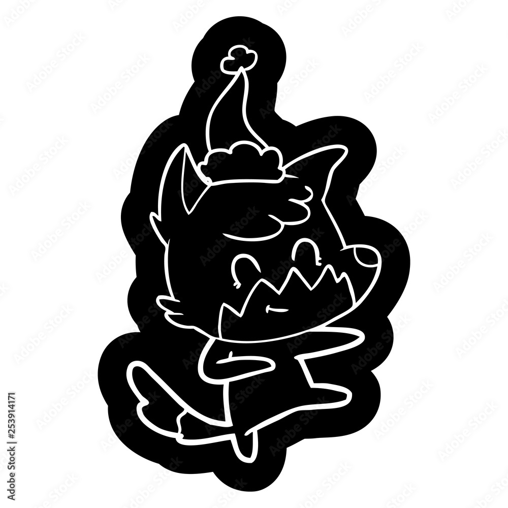 cartoon icon of a friendly fox wearing santa hat cartoon icon of a friendly fox wearing santa hat