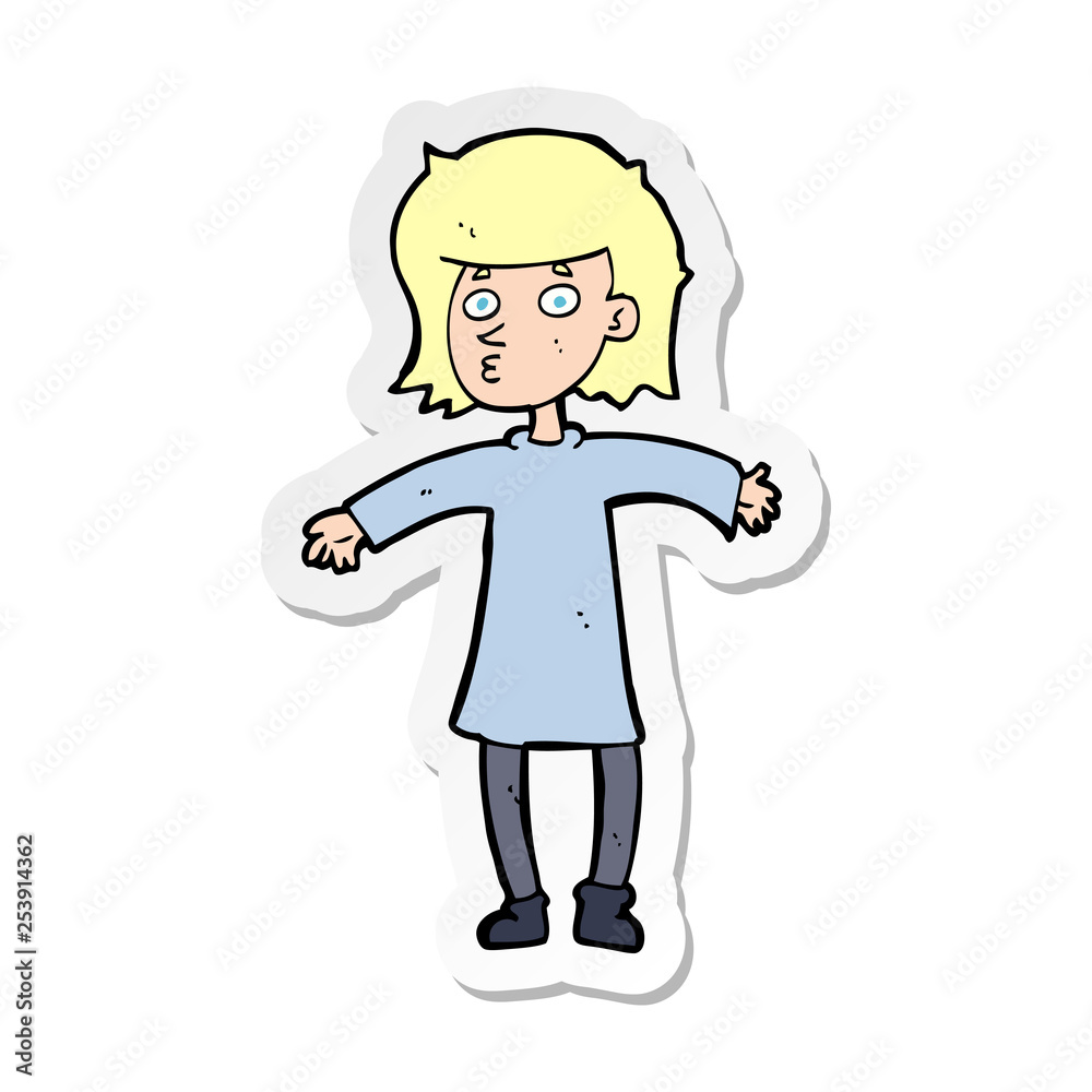 sticker of a cartoon nervous woman