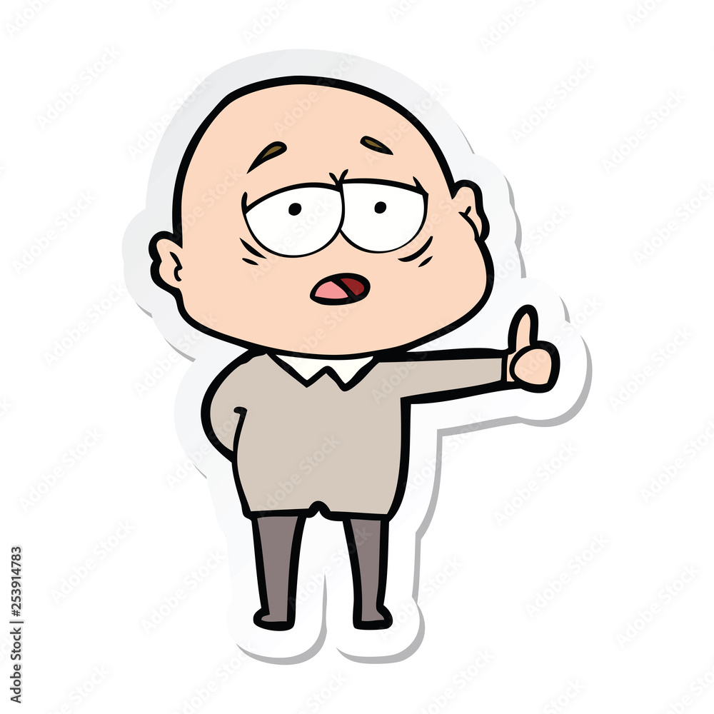sticker of a cartoon tired bald man sticker of a cartoon tired bald man