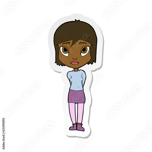 sticker of a cartoon shy girl