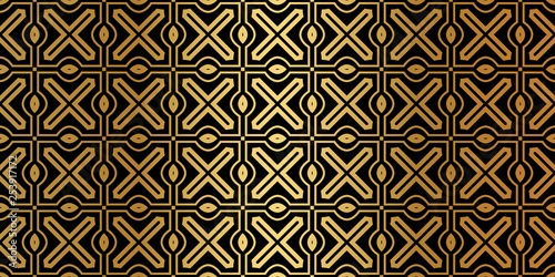 Geometric Seamless Pattern. Modern Traditional Geometric Ornament. Vector Illustration. For The Interior Design, Wallpaper, Decoration Print, Fill Pages, Invitation Card, Cover Book. Black gold color
