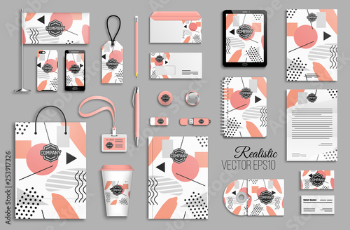 Corporate identity template set and business stationery mock-up with emblem
