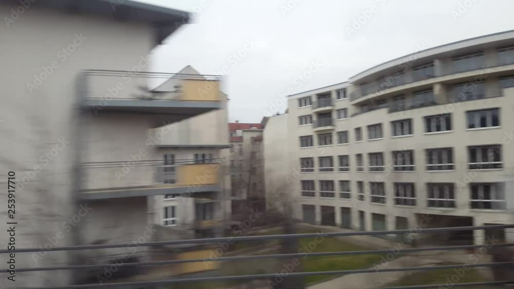 Berlin city view from inside the moving subway. Buildings and constructions in the background. Video recorded in 2016 in Berlin, Germany. Berlin city view from inside the moving subway. Buildings and constructions in the background. Video recorded in 2016 in Berlin, Germany.