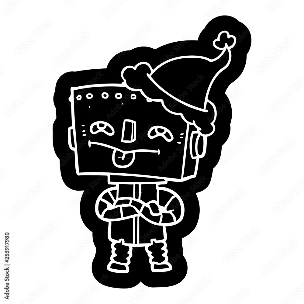 cartoon icon of a robot wearing santa hat cartoon icon of a robot wearing santa hat