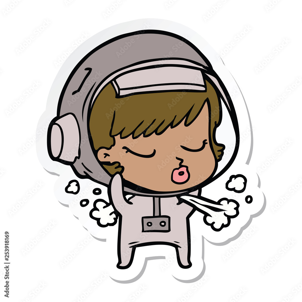 sticker of a cartoon pretty astronaut girl taking off space helmet sticker of a cartoon pretty astronaut girl taking off space helmet