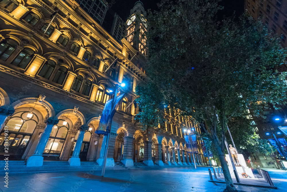 General Post Office at Night in Martin Place, Downtown, Sydney, Australia, NSW