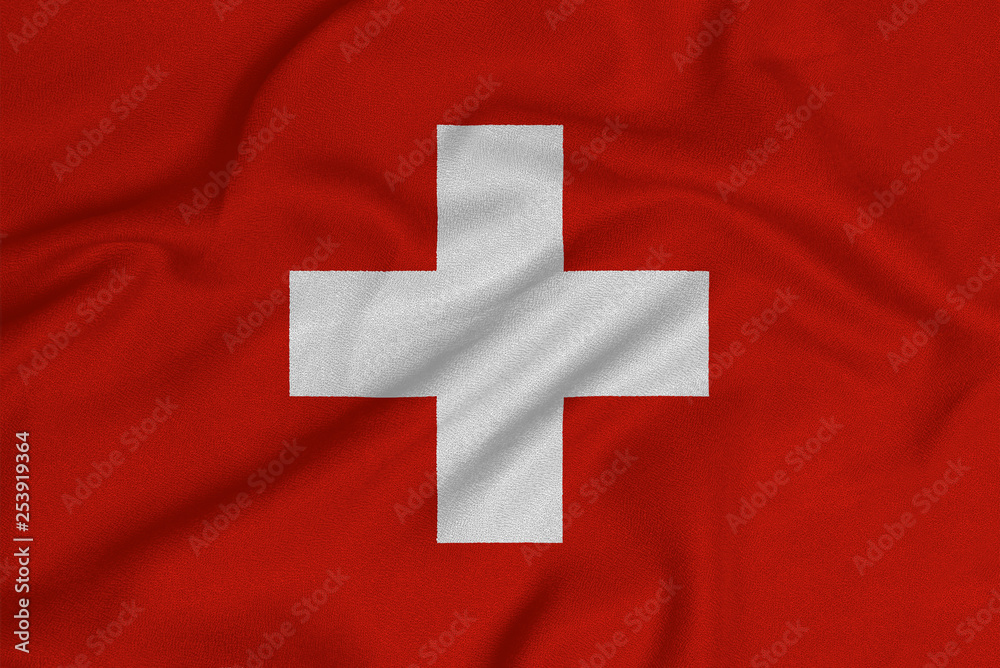 Flag of the Switzerland from the factory knitted fabric. Backgrounds and Textures Flag of the Switzerland from the factory knitted fabric. Backgrounds and Textures