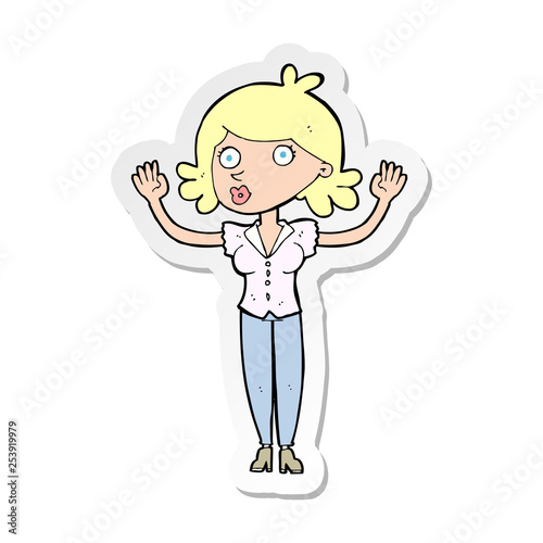 sticker of a cartoon woman surrendering