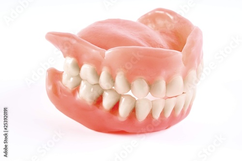 Artificial teeth on a white background