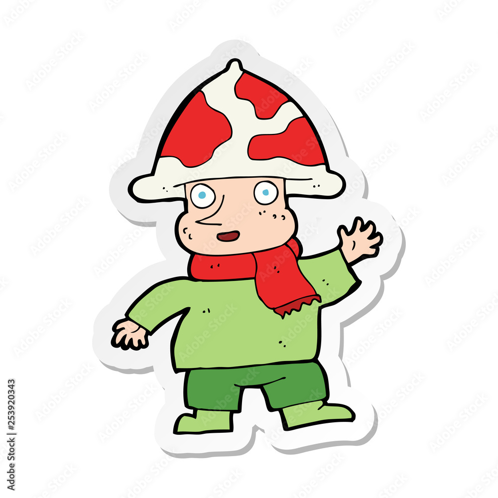 sticker of a cartoon mushroom man sticker of a cartoon mushroom man