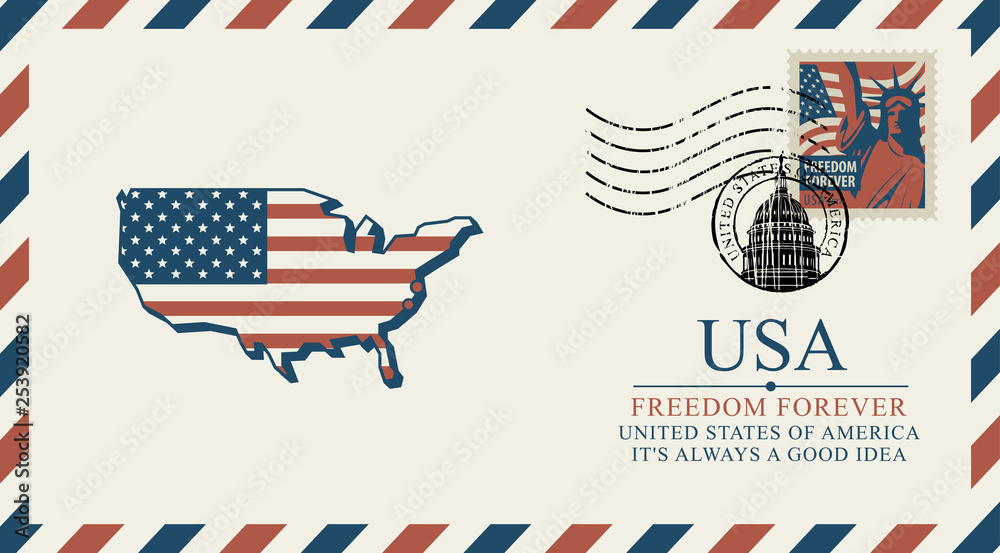United States Map And Flag Postcard E95 