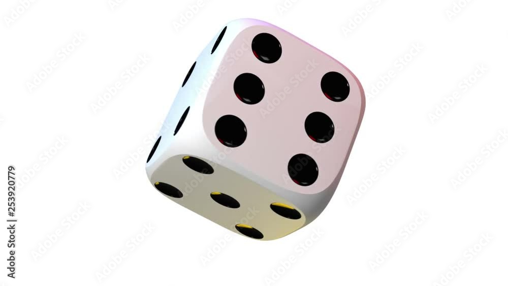 Close up of white playing dice, rotating on white background. Close up of white playing dice, rotating on white background.