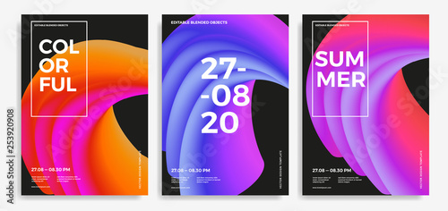 Set of trendy abstract design templates with 3d flow shapes. Dynamic gradient composition. Applicable for covers, brochures, flyers, presentations, banners. Vector illustration. Eps10