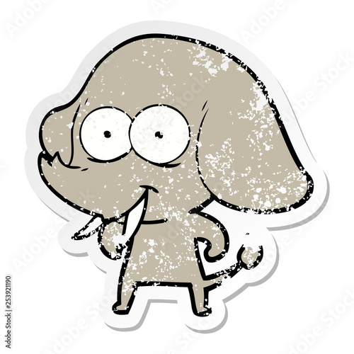 distressed sticker of a happy cartoon elephant