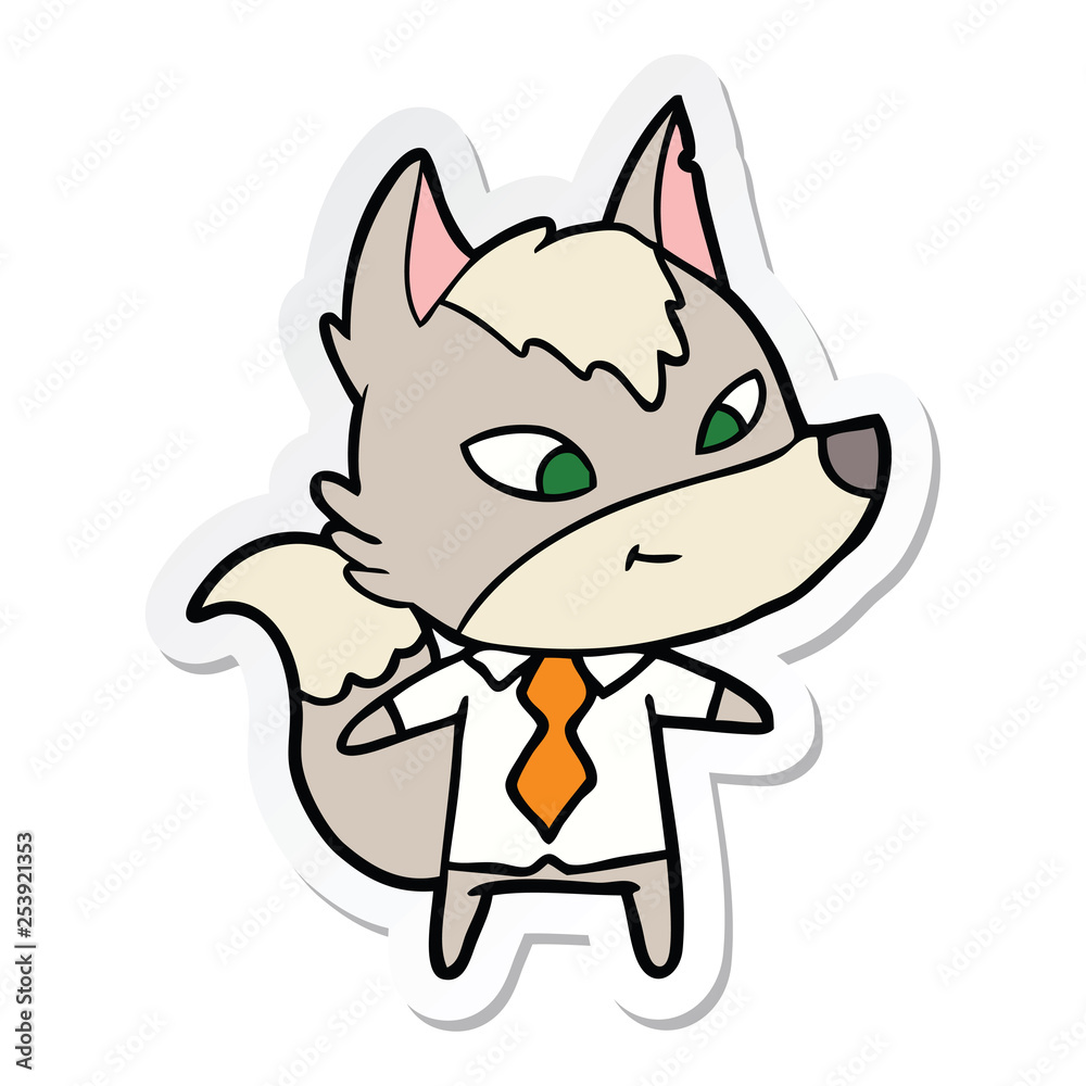 sticker of a friendly cartoon wolf manager sticker of a friendly cartoon wolf manager