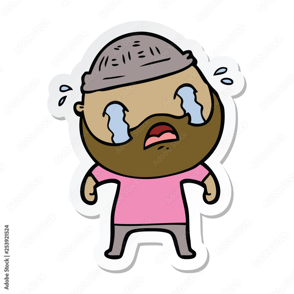 sticker of a cartoon bearded man crying