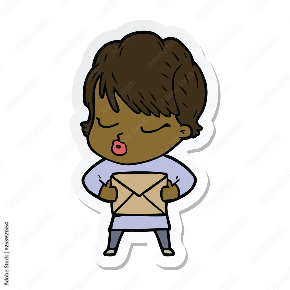 sticker of a cartoon woman with eyes shut
