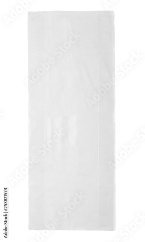 Food packaging folded transparent bag on a white background