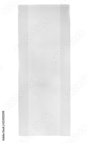 Food packaging folded transparent bag on a white background