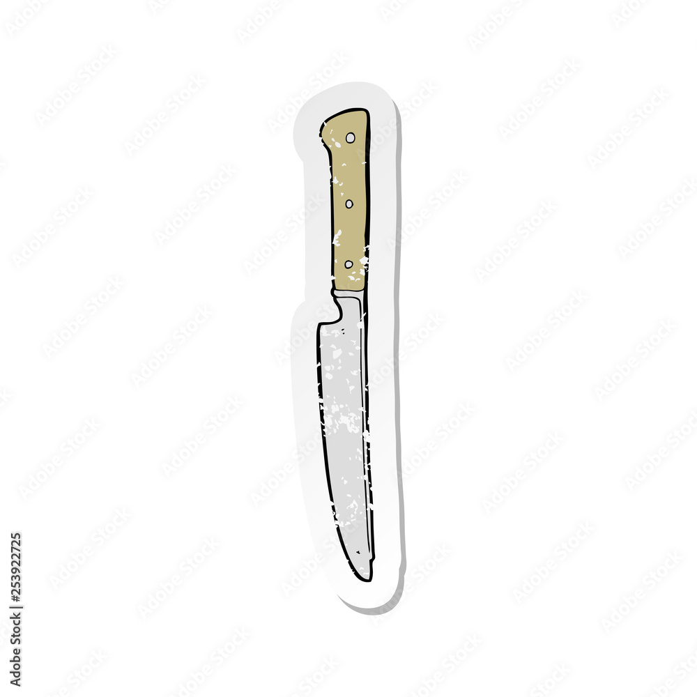 retro distressed sticker of a cartoon kitchen knife retro distressed sticker of a cartoon kitchen knife