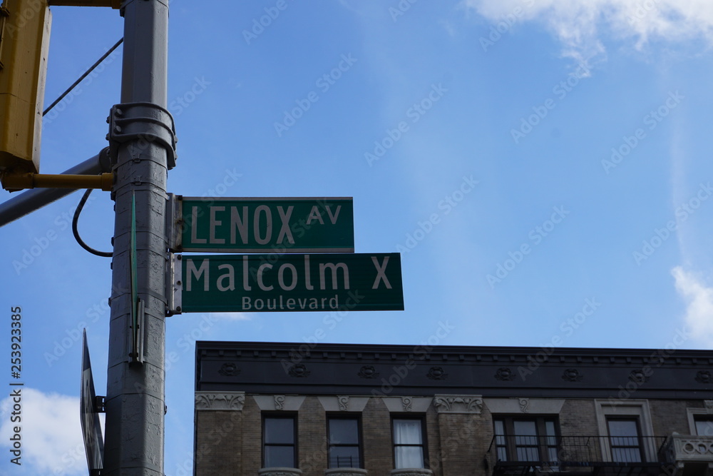 Obraz premium Harlem, New York, Malcom X Boulevard and Lenox Avenue street sign