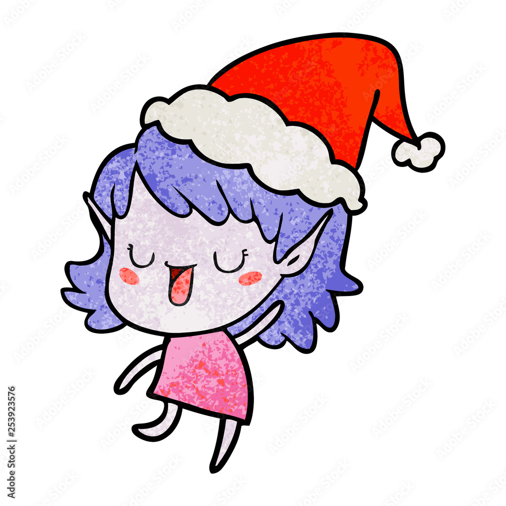 Fototapeta premium textured cartoon of a elf girl wearing santa hat
