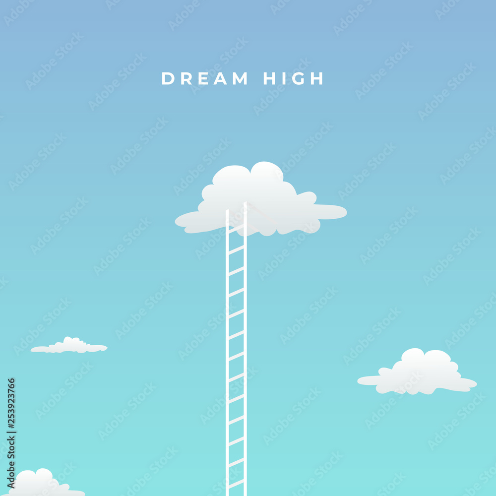 dream high visual concept minimal design. cloud in the sky with tall ladder vector illustration dream high visual concept minimal design. cloud in the sky with tall ladder vector illustration