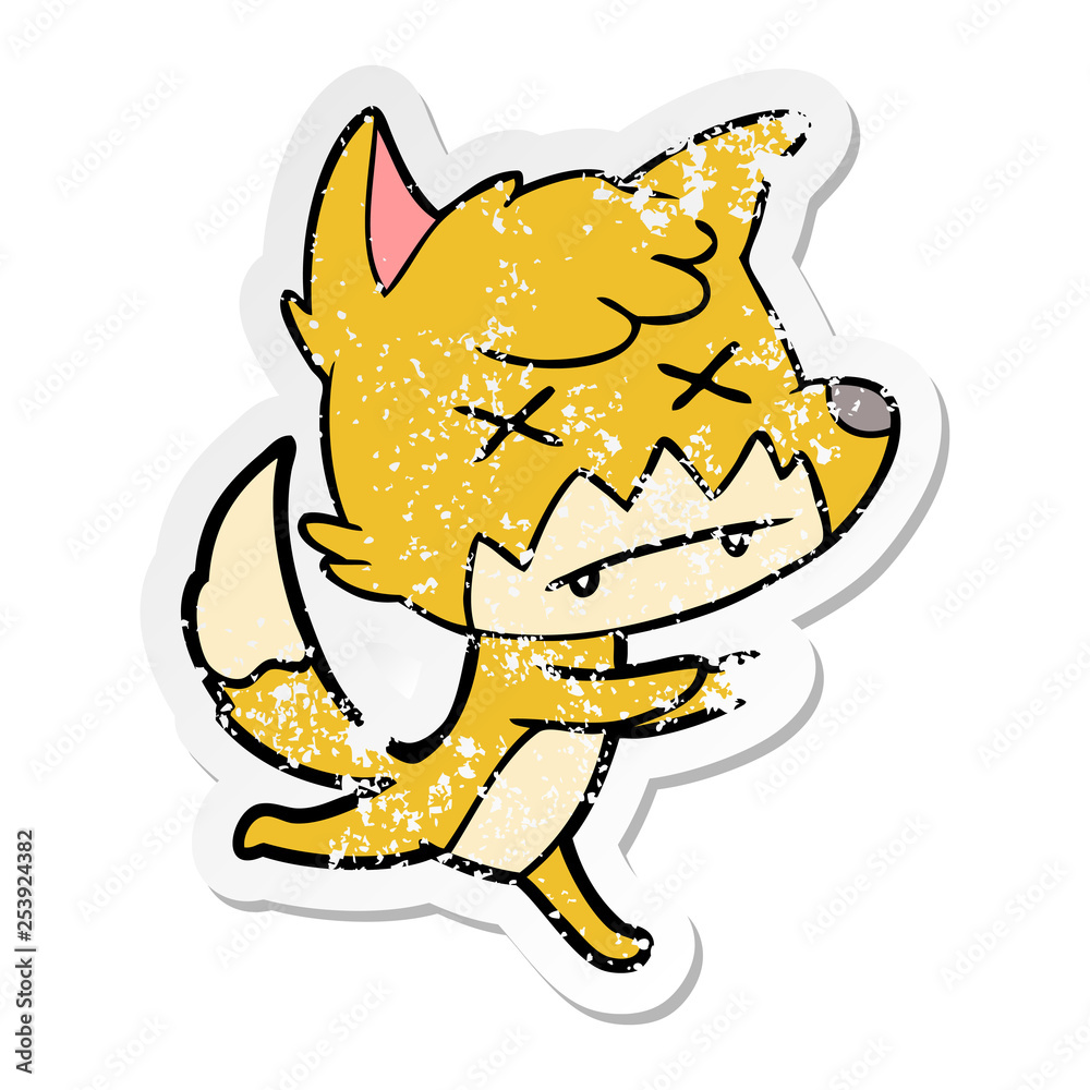 distressed sticker of a cartoon dead fox distressed sticker of a cartoon dead fox