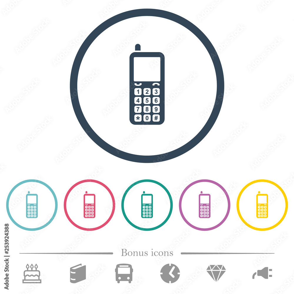 Retro mobile phone flat color icons in round outlines Retro mobile phone flat color icons in round outlines