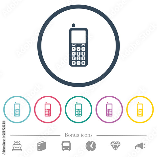 Retro mobile phone flat color icons in round outlines photo