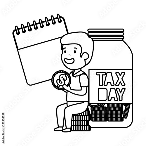 depressed man for money with jar and calendar