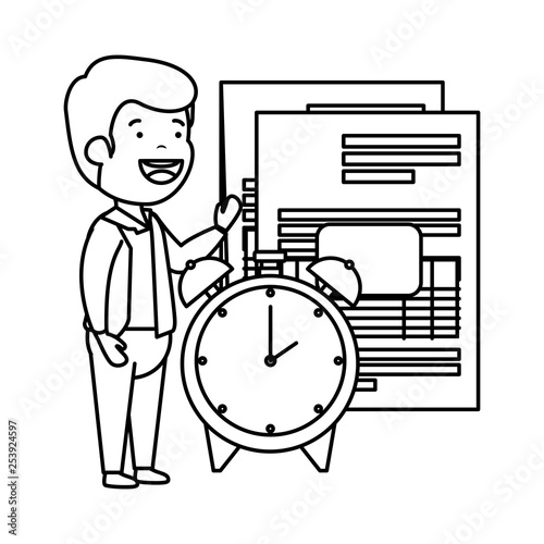 depressed man for money with taxes and alarm clock