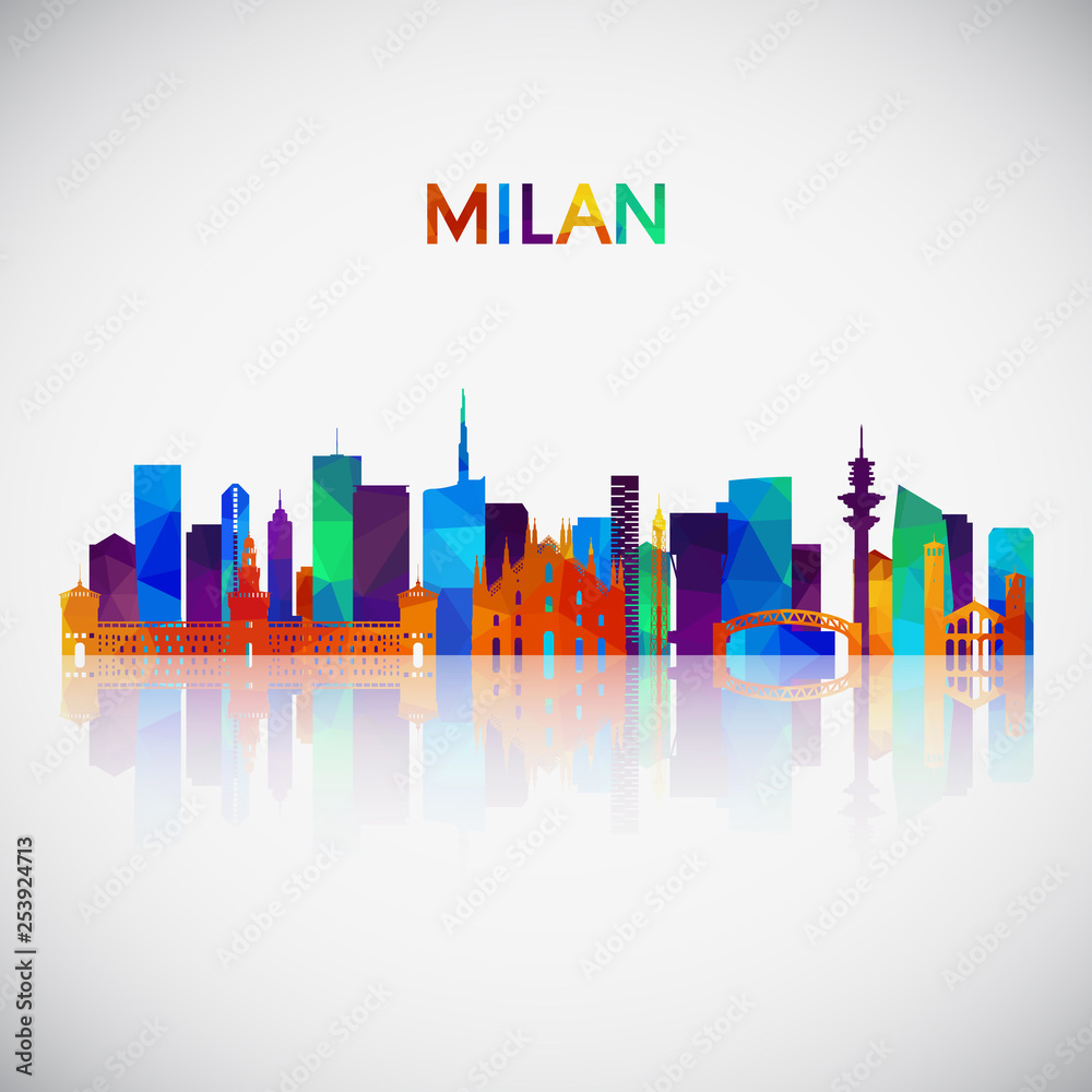 Milan skyline silhouette in colorful geometric style. Symbol for your design. Vector illustration.