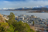 Alesund town and snowy mountains in Norway