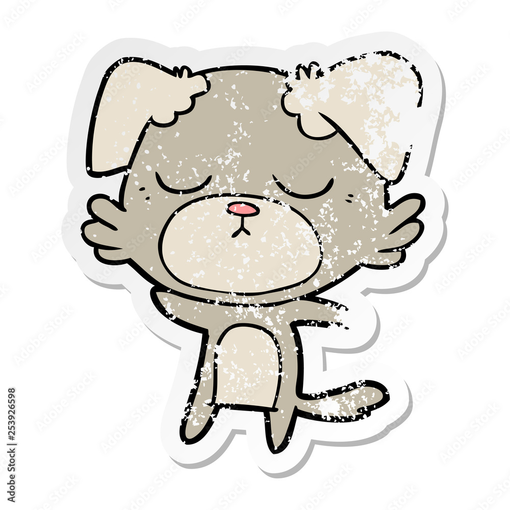 distressed sticker of a cute cartoon dog distressed sticker of a cute cartoon dog