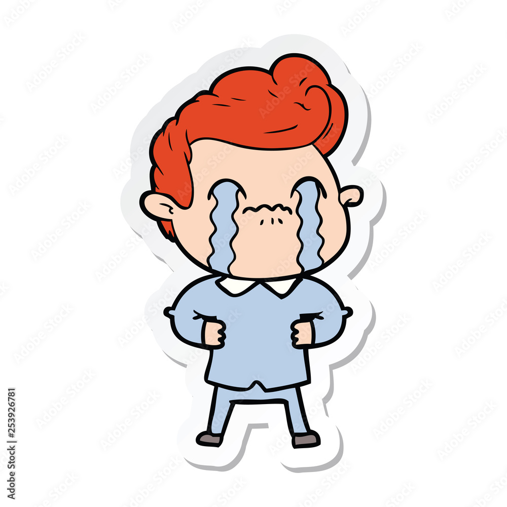 sticker of a cartoon man crying