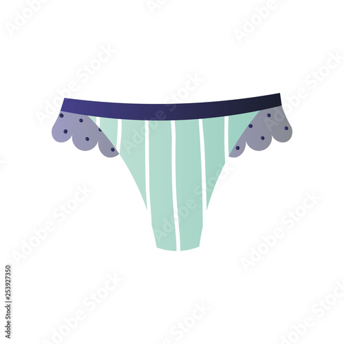 Cute green panties decorated with lace in dots and soft belt isolated on white background