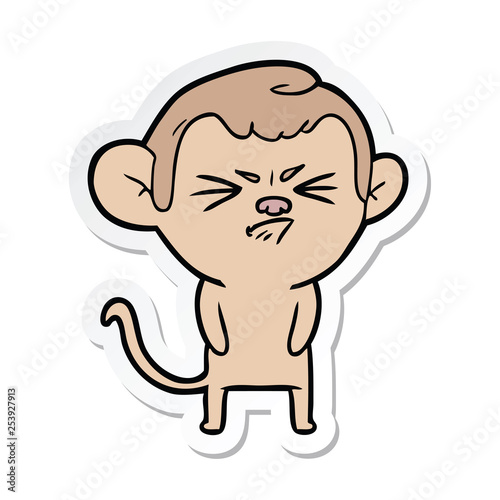 sticker of a cartoon annoyed monkey