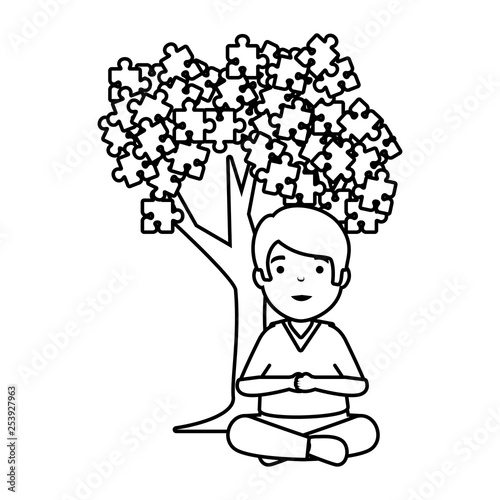 boy with tree puzzle attached