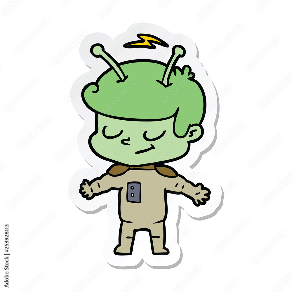 sticker of a friendly cartoon spaceman sticker of a friendly cartoon spaceman